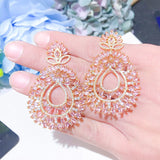 CWWZircons Pink CZ Drop Earrings for Women