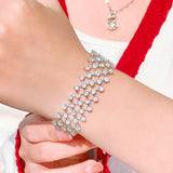 CWWZircons Layered Net CZ Stone Wide Wedding Bracelet