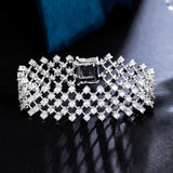 CWWZircons Layered Net CZ Stone Wide Wedding Bracelet