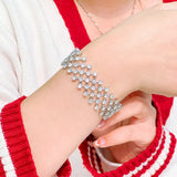 CWWZircons Layered Net CZ Stone Wide Wedding Bracelet