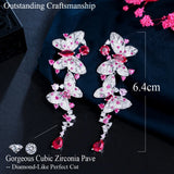 Pink Red CZ Butterfly Earrings Long Dangle Women Party Wedding Jewelry CZ011