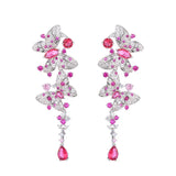 Pink Red CZ Butterfly Earrings Long Dangle Women Party Wedding Jewelry CZ011