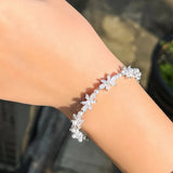 CWWZircons CZ Pave Flower Leaf Pearl Bracelet CB301