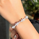 CWWZircons CZ Pave Flower Leaf Pearl Bracelet CB301