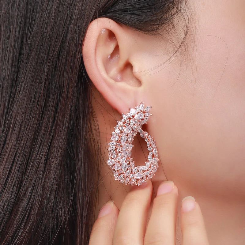 CZ Flower Hoop Earrings for Brides Wedding CZ416