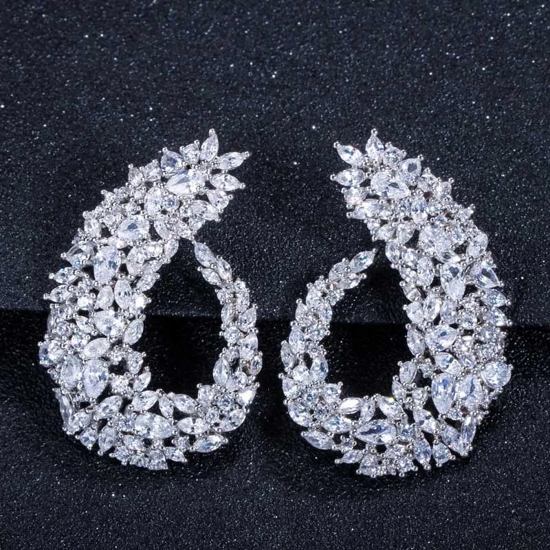 CZ Flower Hoop Earrings for Brides Wedding CZ416