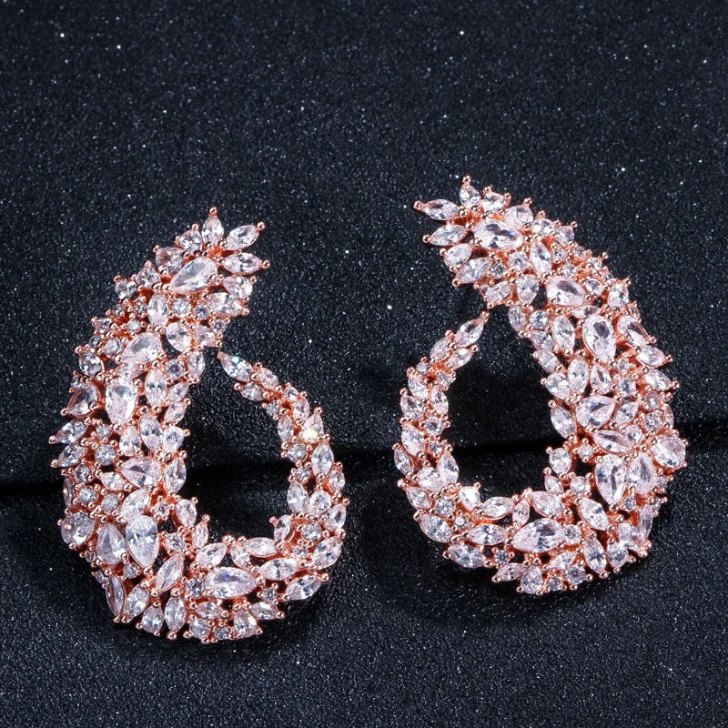 CZ Flower Hoop Earrings for Brides Wedding CZ416