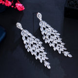 CZ Leaf Feather Wedding Earrings Dangly Drop CZ945