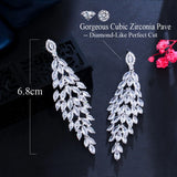 CZ Leaf Feather Wedding Earrings Dangly Drop CZ945