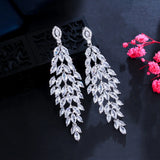 CZ Leaf Feather Wedding Earrings Dangly Drop CZ945
