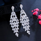 CZ Leaf Feather Wedding Earrings Dangly Drop CZ945