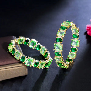 Light Green CZ Women Hoop Earrings Brazilian Plated Summer Party Jewelry