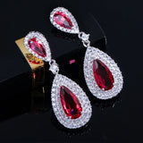 CWWZircons CZ Stone Water Drop Long Royal Earrings