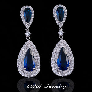 CWWZircons CZ Stone Water Drop Long Royal Earrings