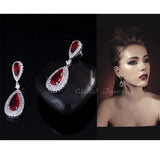 CWWZircons CZ Stone Water Drop Long Royal Earrings