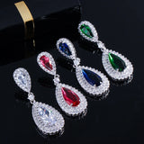 CWWZircons CZ Stone Water Drop Long Royal Earrings