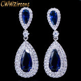 CWWZircons CZ Stone Water Drop Long Royal Earrings