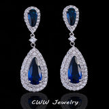 CWWZircons CZ Stone Water Drop Long Royal Earrings