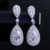 CWWZircons CZ Stone Water Drop Long Royal Earrings