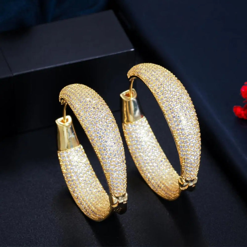 CZ Hoop Earrings Micro Pave Round Big Plated Dubai Bridal Jewelry