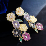 CZ Cluster Flower Long Drop Earrings
