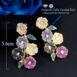 CZ Cluster Flower Long Drop Earrings