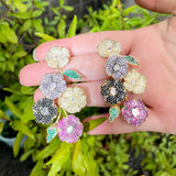 CZ Cluster Flower Long Drop Earrings