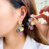 CZ Cluster Flower Long Drop Earrings