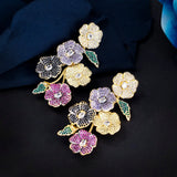 CZ Cluster Flower Long Drop Earrings