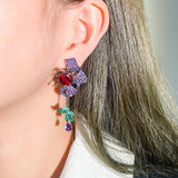 CWWZircons Flower Leaf Drop Purple Red CZ Long Earrings for Women