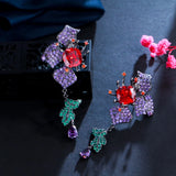 CWWZircons Flower Leaf Drop Purple Red CZ Long Earrings for Women