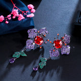 CWWZircons Flower Leaf Drop Purple Red CZ Long Earrings for Women