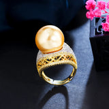 CWWZircons Big Pearl Rings Vintage African Dubai Plated Party Wedding Jewelry