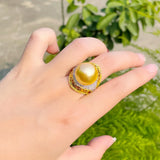 CWWZircons Big Pearl Rings Vintage African Dubai Plated Party Wedding Jewelry