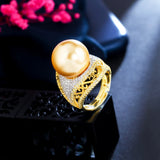 CWWZircons Big Pearl Rings Vintage African Dubai Plated Party Wedding Jewelry