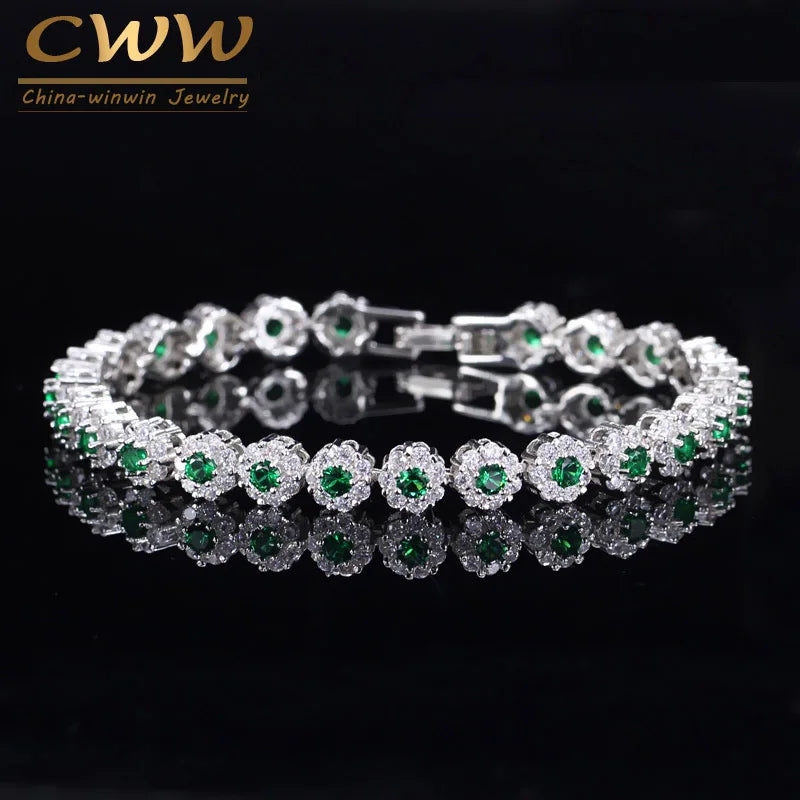 Green Crystal Warp Bracelet Chain Link Women Wedding Party