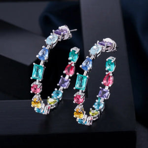 CWWZircons CZ Hoop Earrings MultiColored Crystal Big Round Ear Jewelry