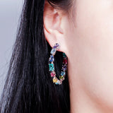 CWWZircons CZ Hoop Earrings MultiColored Crystal Big Round Ear Jewelry