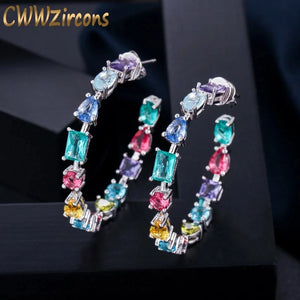 CWWZircons CZ Hoop Earrings MultiColored Crystal Big Round Ear Jewelry