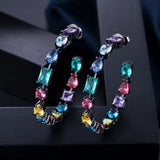 CWWZircons CZ Hoop Earrings MultiColored Crystal Big Round Ear Jewelry
