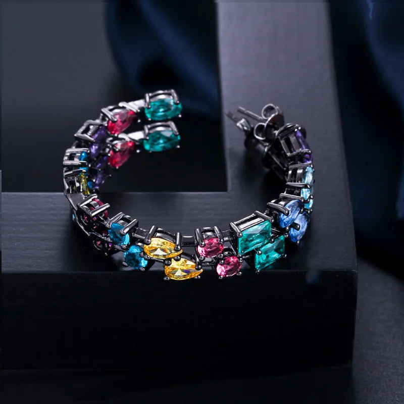CWWZircons CZ Hoop Earrings MultiColored Crystal Big Round Ear Jewelry
