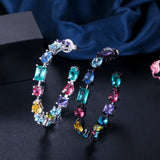 CWWZircons CZ Hoop Earrings MultiColored Crystal Big Round Ear Jewelry