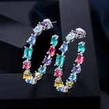 CWWZircons CZ Hoop Earrings MultiColored Crystal Big Round Ear Jewelry