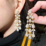 CWWZircons Clear Water Drop CZ Women Long Tassel Earring CZ816