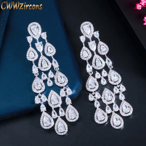 CWWZircons Clear Water Drop CZ Women Long Tassel Earring CZ816