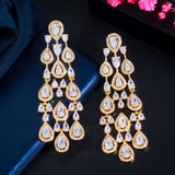 CWWZircons Clear Water Drop CZ Women Long Tassel Earring CZ816