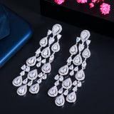CWWZircons Clear Water Drop CZ Women Long Tassel Earring CZ816