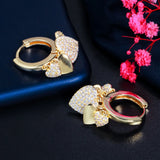 CZ Heart Tassel Dangle Hoop Earrings Bohemian Jewelry