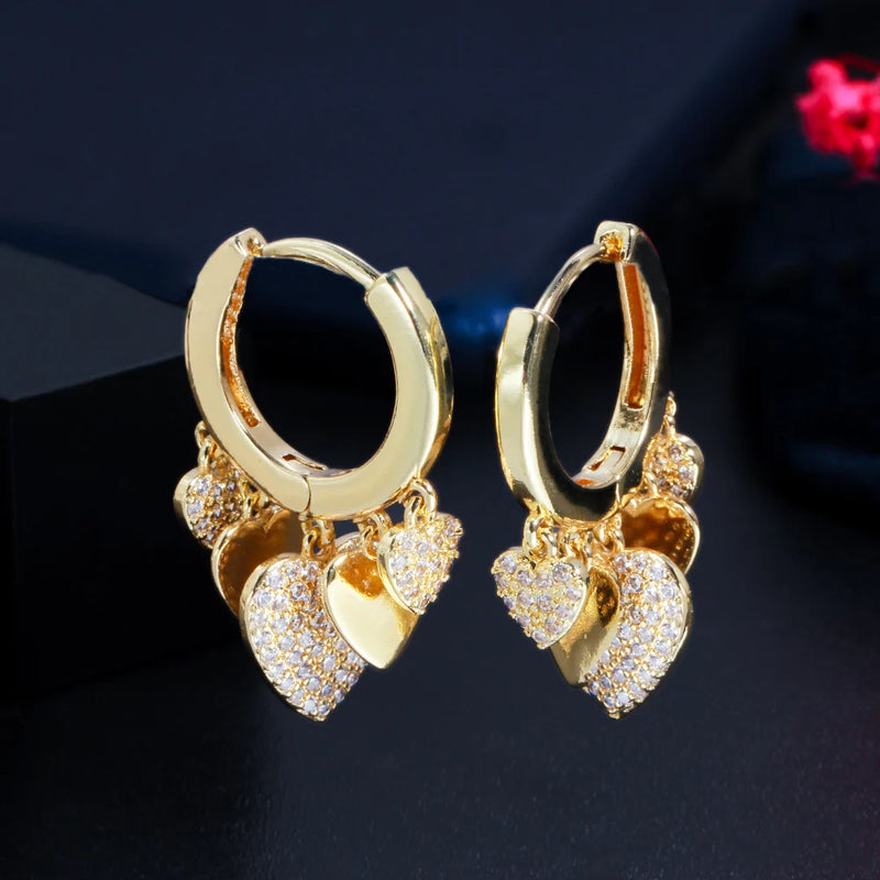 CZ Heart Tassel Dangle Hoop Earrings Bohemian Jewelry
