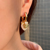 CZ Heart Tassel Dangle Hoop Earrings Bohemian Jewelry